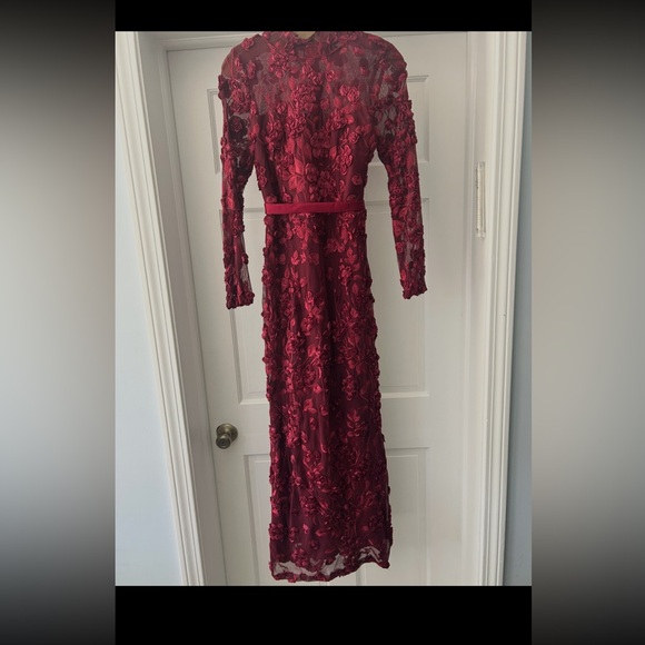 Burgundy Long Sleeve Floral Appliqué Gown
